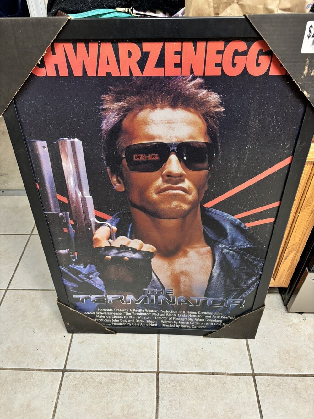 Vintage Schwarzenegger Terminator Poster On Masonite Blockbuster Movie Original
